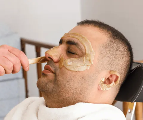 Nose waxing in progress