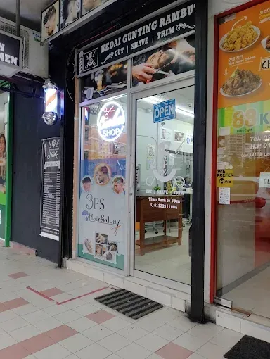 BPS Hair Salon's glass entrance with posters in the window