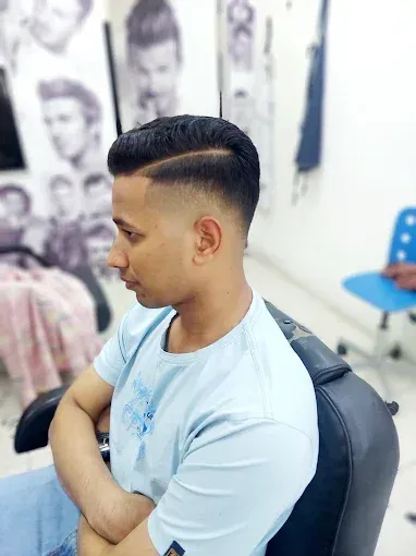 Side part with a fade, side view